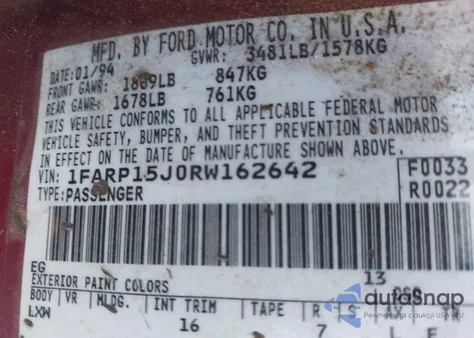 1994 Ford Escort Lx/Sport из США, поврежденный, VIN 1FARP15J0RW162642